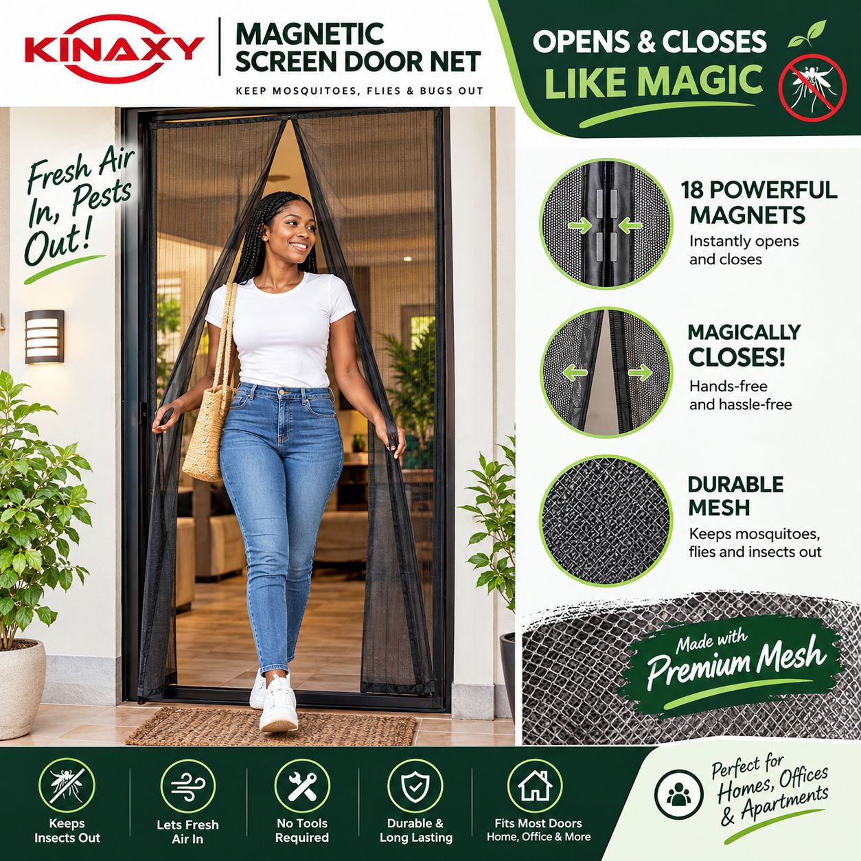 Kinaxy magnetic screen door in use